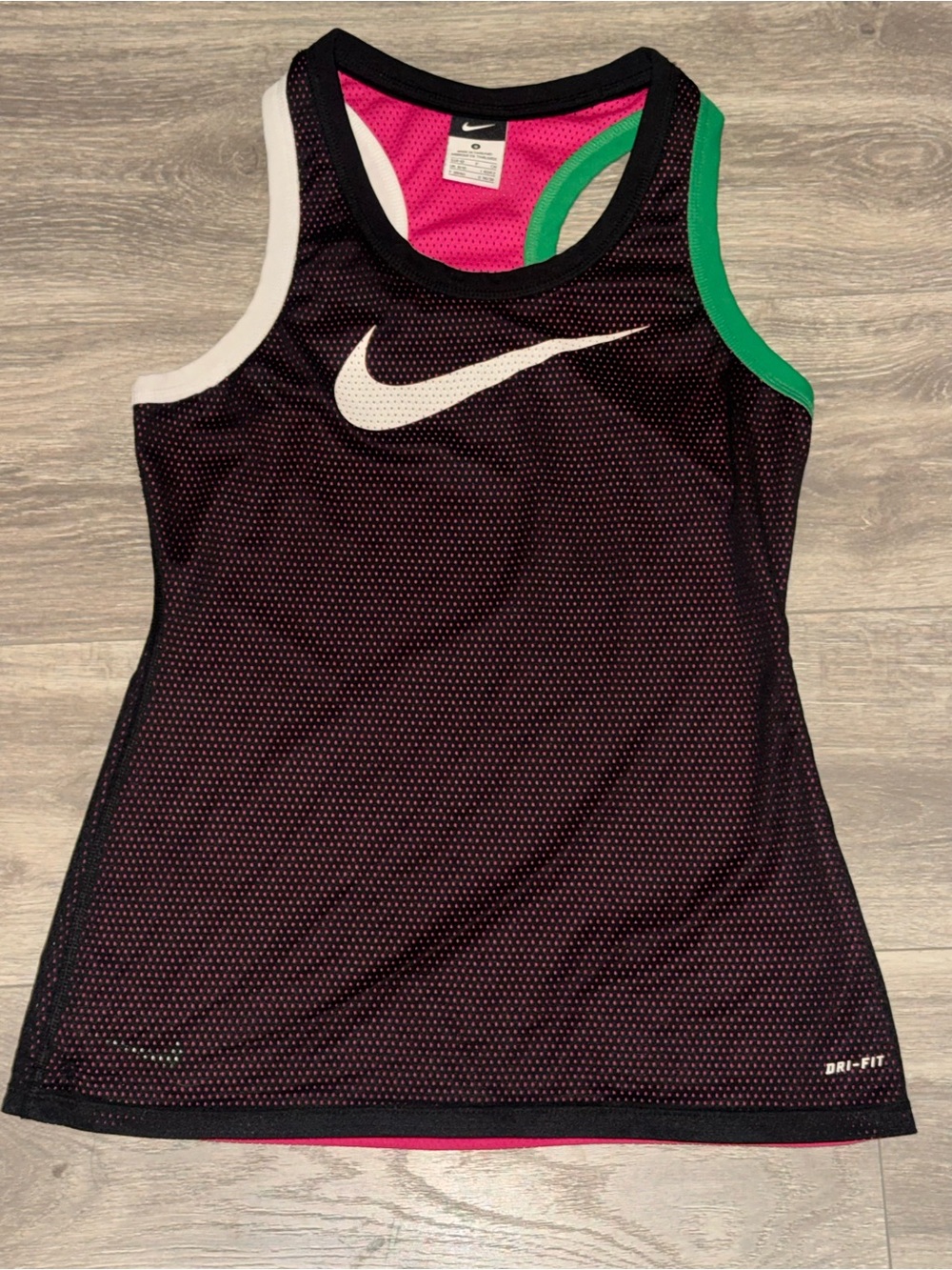 Nike Small DriFit Reversible Tank Top Pink Green White Black Mesh Excellent